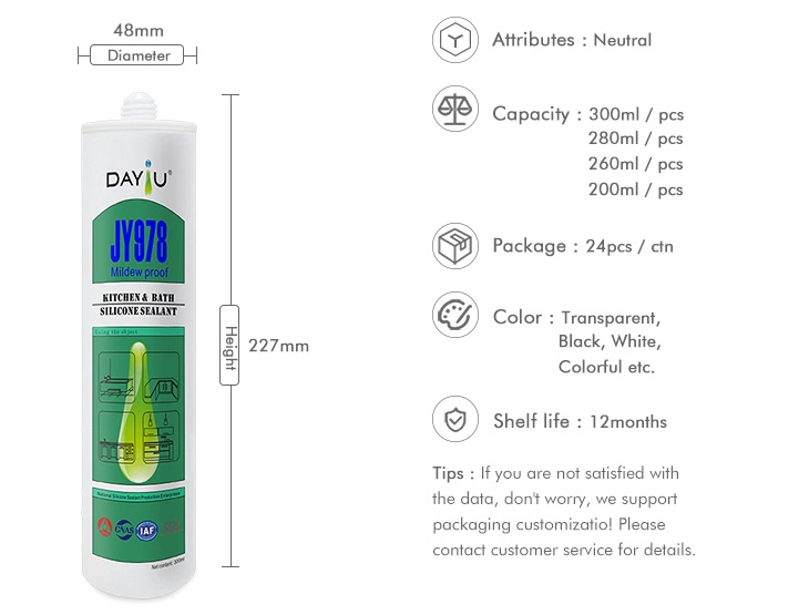 High Performance General Purpose Kitchen&Bathroom Anti-Fungus Silicone Sealant for Construction